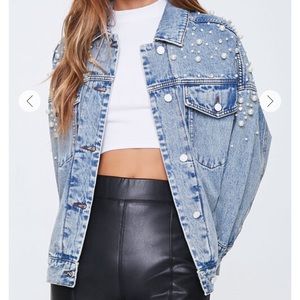 Faux Pearl Denim Jacket